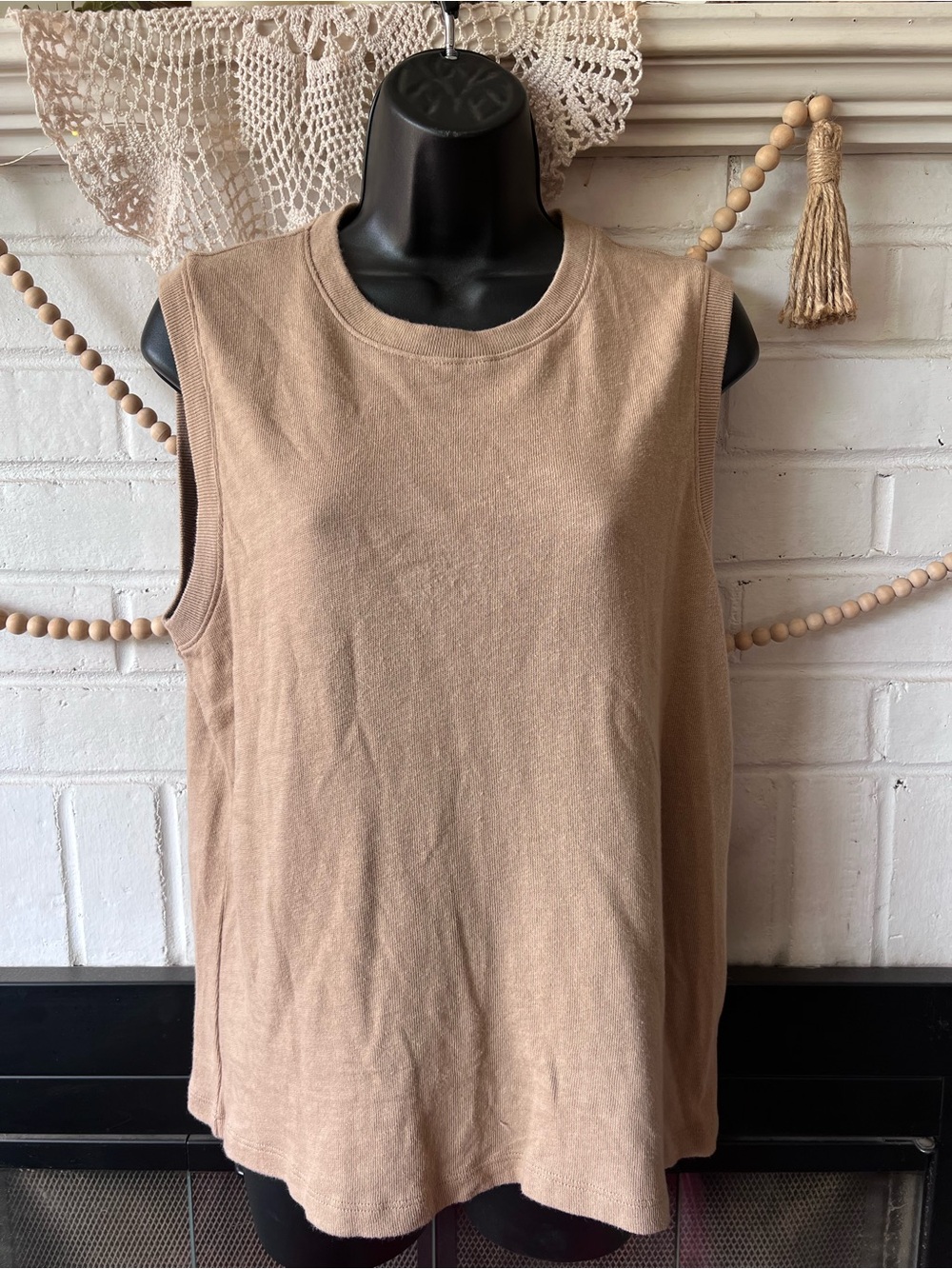 Jenni Kayne cotton Sleeveless Crewneck Tank Top - Beige tan size medium
